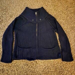 American Eagle Outfitters Knit Cotton Zip Up Cardigan Jacket Navy Blue Medium